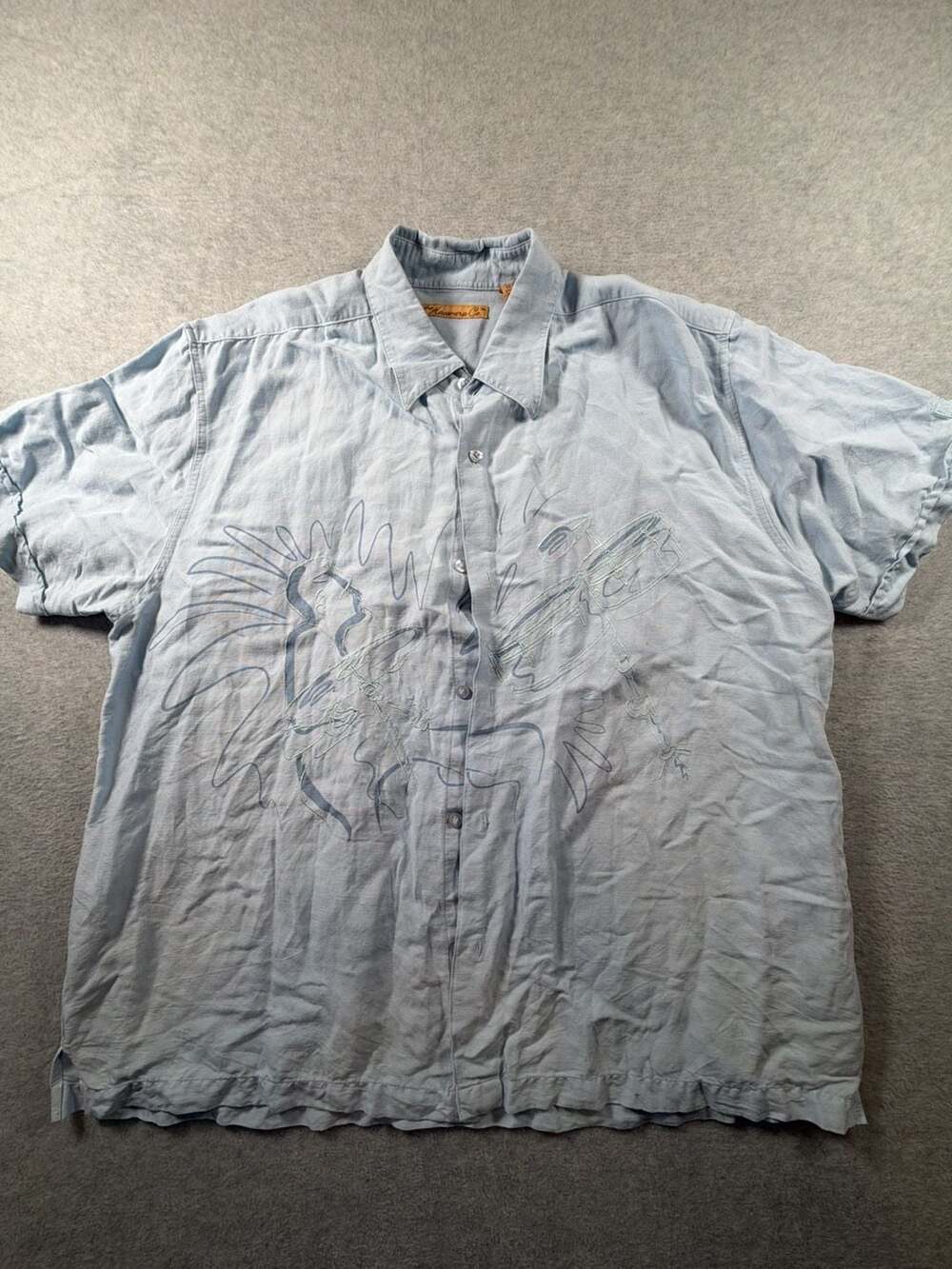 The Havanera Co XL Linen Blend Embroidered Drummer Musician Short Sleeve Button